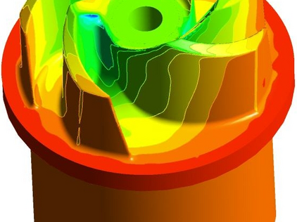 Simulation einer Kühlmittelpumpe: Darstellung der Druckverteilung auf dem 5-flügeligen Rotor